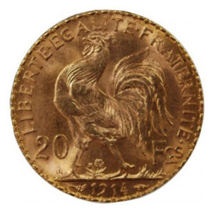 revers pièce d'or 20 francs Coq Marianne de 1914